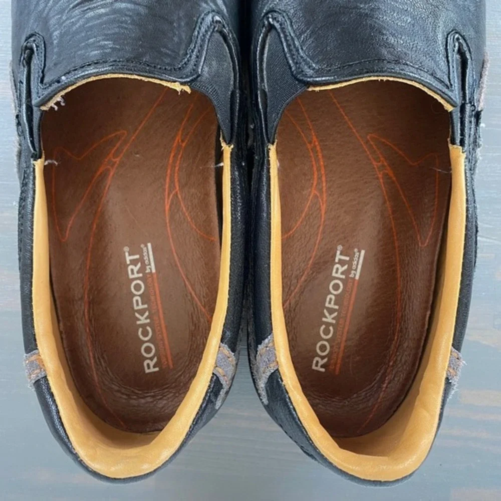 True Religion Low Top Slip On Leather Sneakers Men Size 10 Black Mock‎ Toe Shoes